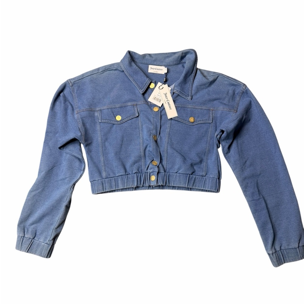 Juicy Couture Cropped Womens Blue  Cotton Snap Jacket
